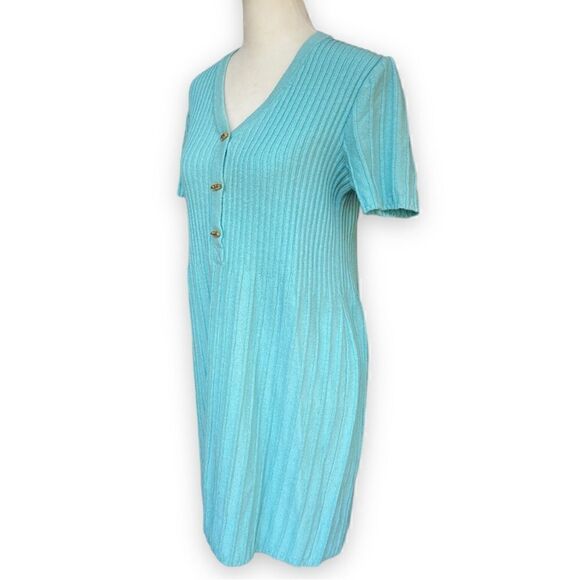 ST. John Sport Blue Green Ribbed Stretch Knit Short Sleeve Dress Dress | Small - Picture 3 of 15